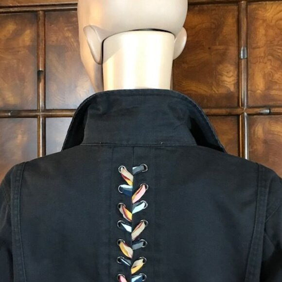 Sheryl Crow Multi Color Lace Up Grommet 100% Cotton Denim Jacket - Picture 7 of 12